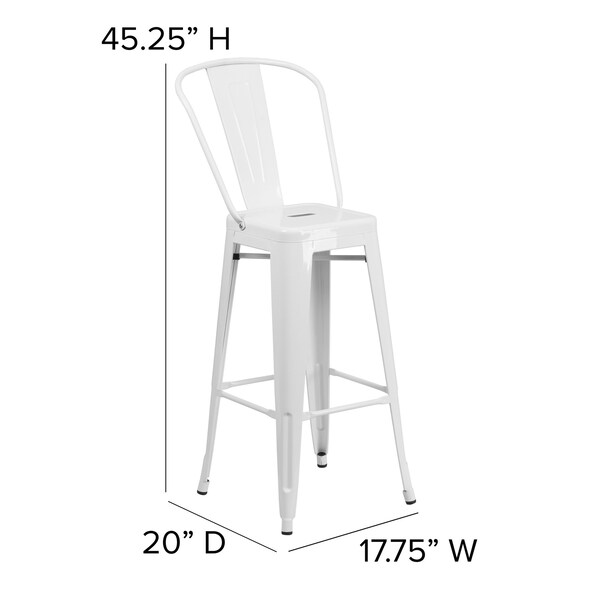 Flash Furniture 30" White Metal Counter Stool-Gray Poly Seat - CH-31320-30GB-WH-PL2G-GG