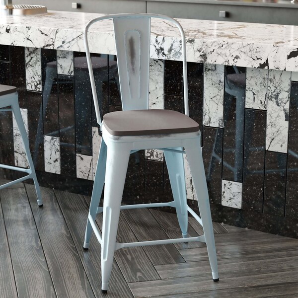 Flash Furniture Green-Blue Metal Stool with Gray Poly Seat - ET-3534-24-DB-PL1G-GG