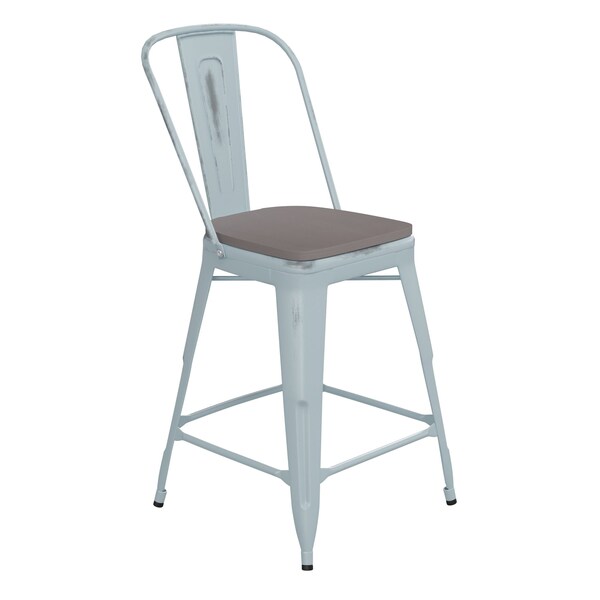 Flash Furniture Green-Blue Metal Stool with Gray Poly Seat - ET-3534-24-DB-PL1G-GG