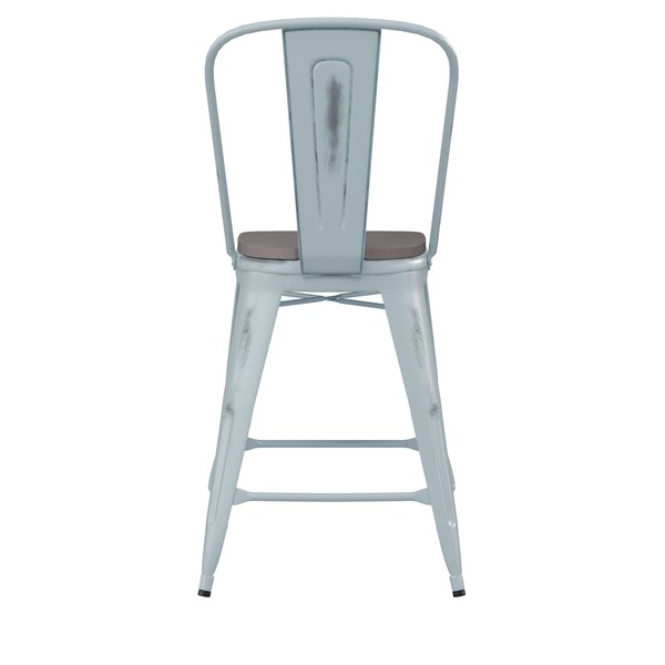 Flash Furniture Green-Blue Metal Stool with Gray Poly Seat - ET-3534-24-DB-PL1G-GG