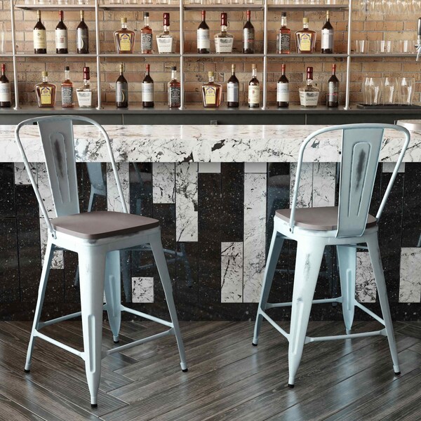 Flash Furniture Green-Blue Metal Stool with Gray Poly Seat - ET-3534-24-DB-PL1G-GG
