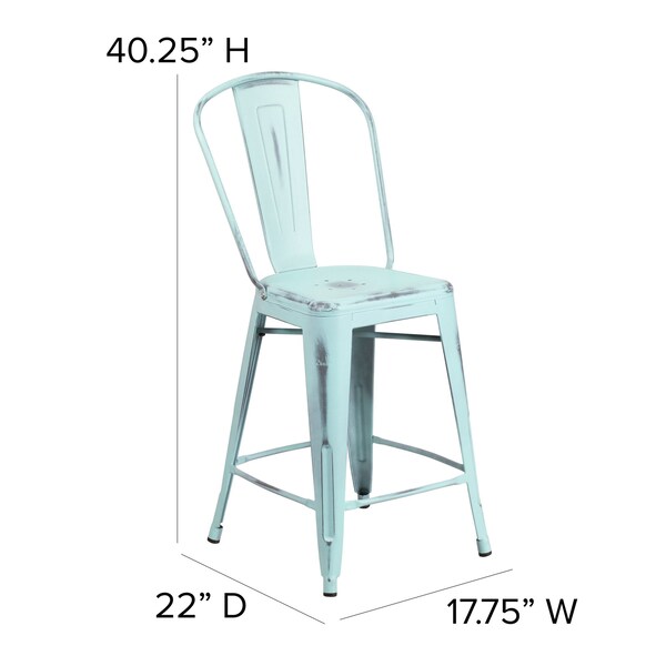 Flash Furniture Green-Blue Metal Stool with Gray Poly Seat - ET-3534-24-DB-PL1G-GG