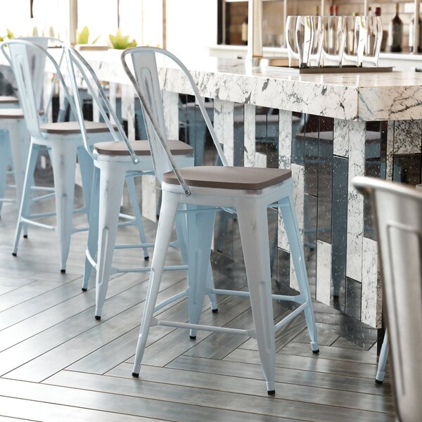 Flash Furniture Green-Blue Metal Stool with Gray Poly Seat - ET-3534-24-DB-PL1G-GG
