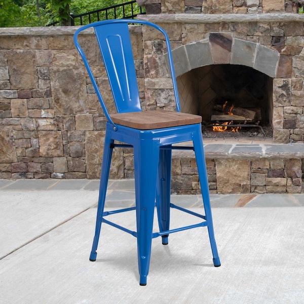 Flash Furniture Metal Counter Stool, 24", Blue, Weight Capacity: 500 lb. - CH-31320-24GB-BL-WD-GG