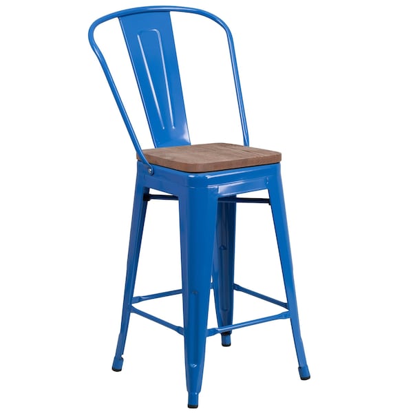 Flash Furniture Metal Counter Stool, 24", Blue, Weight Capacity: 500 lb. - CH-31320-24GB-BL-WD-GG