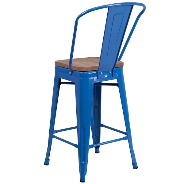 Flash Furniture Metal Counter Stool, 24", Blue, Weight Capacity: 500 lb. - CH-31320-24GB-BL-WD-GG