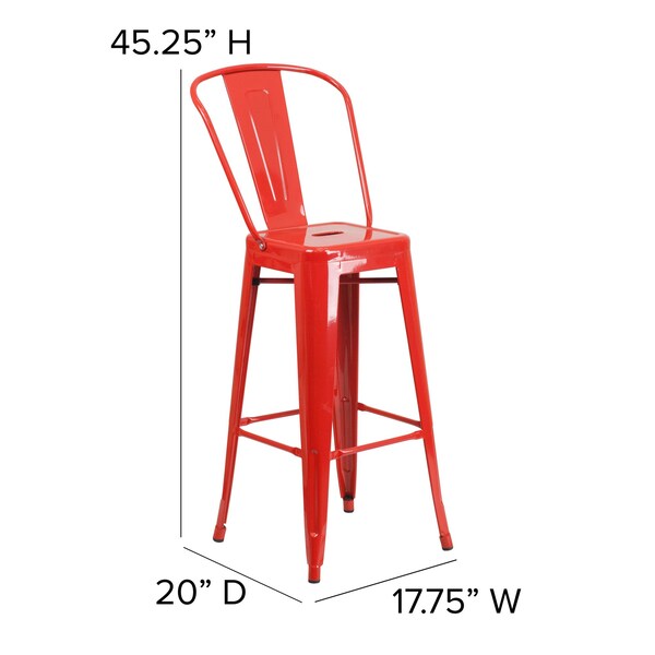 Flash Furniture 30" Red Metal Counter Stool-Teak Poly Seat - CH-31320-30GB-RED-PL2T-GG