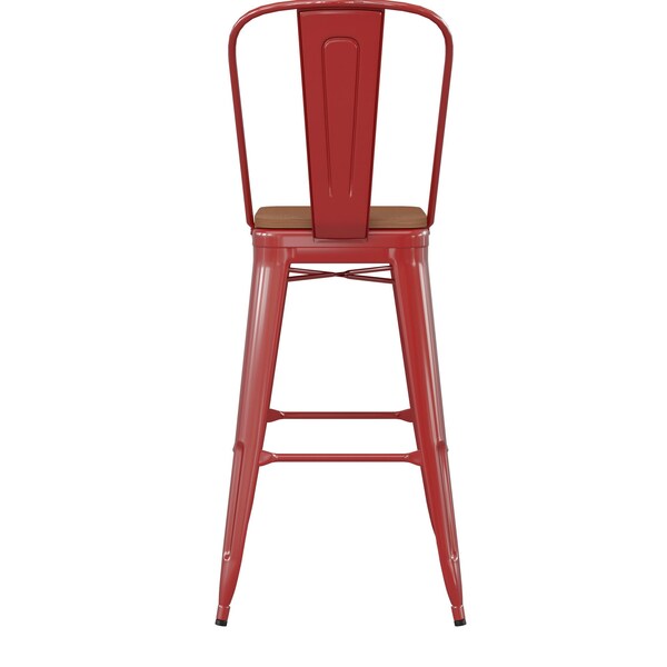 Flash Furniture 30" Red Metal Counter Stool-Teak Poly Seat - CH-31320-30GB-RED-PL2T-GG