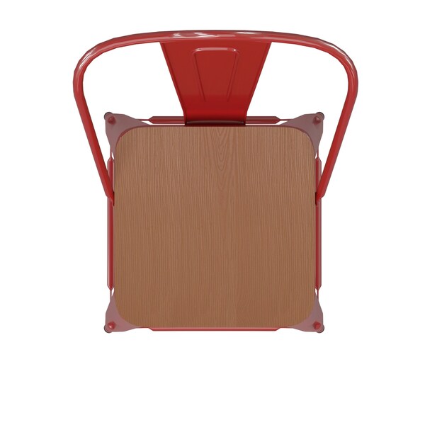 Flash Furniture 30" Red Metal Counter Stool-Teak Poly Seat - CH-31320-30GB-RED-PL2T-GG
