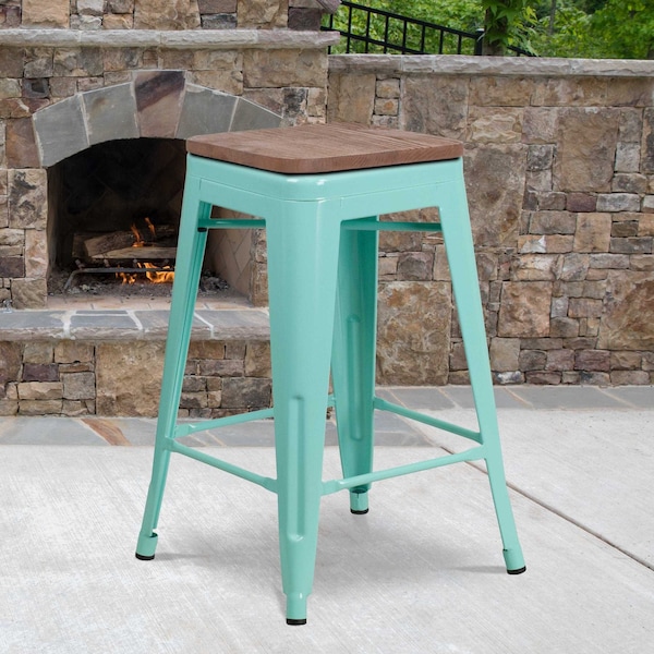 Flash Furniture No Back Metal Stool, 24", Mint - ET-BT3503-24-MINT-WD-GG