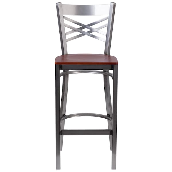 Flash Furniture Restaurant Barstool, Metal X Bck, Chy Woo - XU-6F8B-CLR-BAR-CHYW-GG