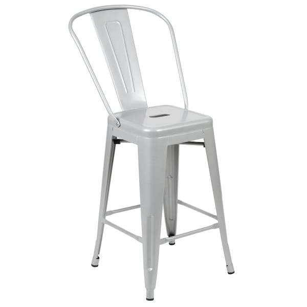 Flash Furniture 24" High Silver Metal Counter Height Stool w/Back - CH-31320-24GB-SIL-GG