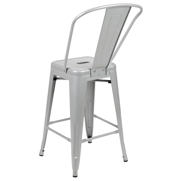 Flash Furniture 24" High Silver Metal Counter Height Stool w/Back - CH-31320-24GB-SIL-GG