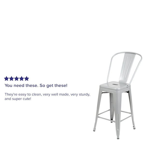 Flash Furniture 24" High Silver Metal Counter Height Stool w/Back - CH-31320-24GB-SIL-GG