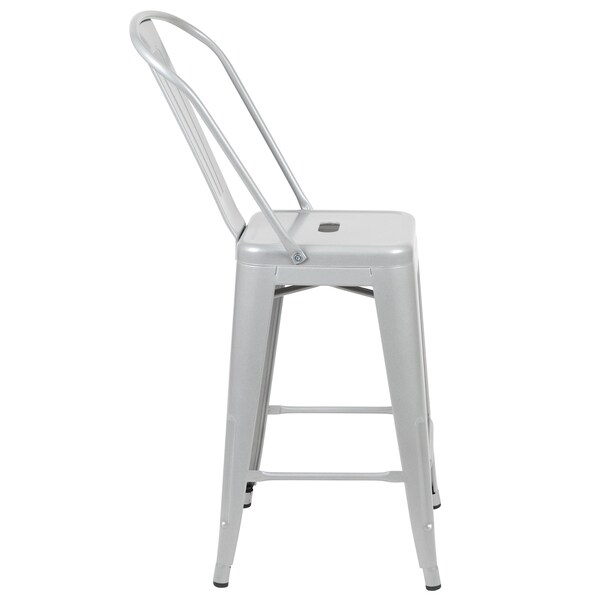 Flash Furniture 24" High Silver Metal Counter Height Stool w/Back - CH-31320-24GB-SIL-GG
