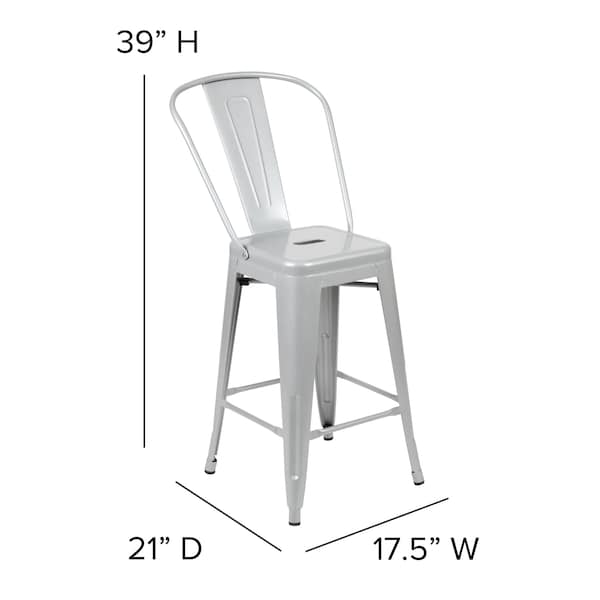 Flash Furniture 24" High Silver Metal Counter Height Stool w/Back - CH-31320-24GB-SIL-GG