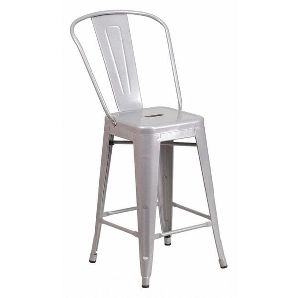 Flash Furniture 24" High Silver Metal Counter Height Stool w/Back - CH-31320-24GB-SIL-GG
