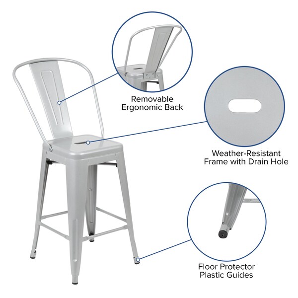 Flash Furniture 24" High Silver Metal Counter Height Stool w/Back - CH-31320-24GB-SIL-GG