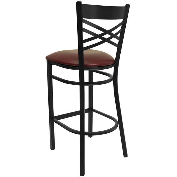 Flash Furniture Restaurant Stool, X Back, Burgundy Seat - XU-6F8BXBK-BAR-BURV-GG