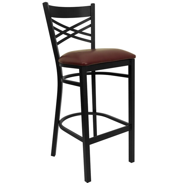 Flash Furniture Restaurant Stool, X Back, Burgundy Seat - XU-6F8BXBK-BAR-BURV-GG