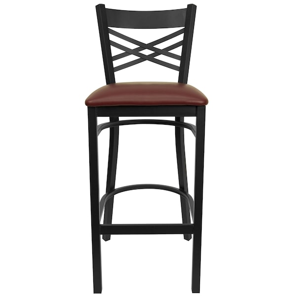 Flash Furniture Restaurant Stool, X Back, Burgundy Seat - XU-6F8BXBK-BAR-BURV-GG