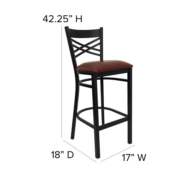 Flash Furniture Restaurant Stool, X Back, Burgundy Seat - XU-6F8BXBK-BAR-BURV-GG