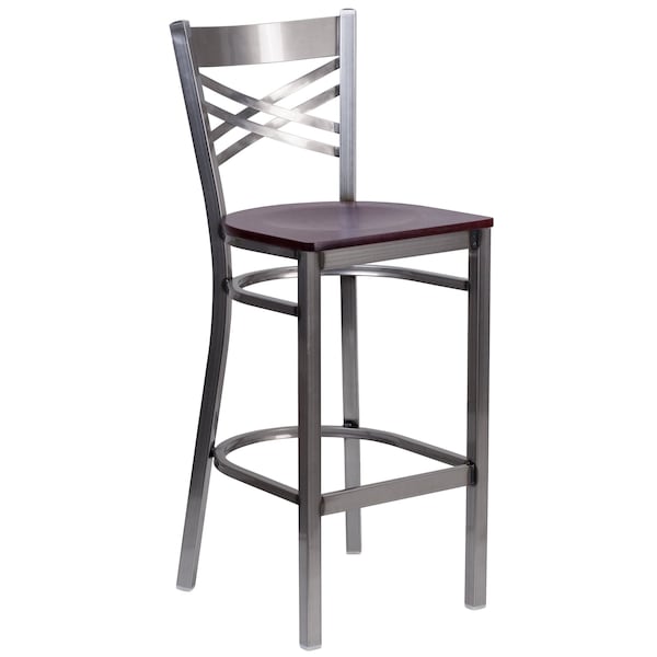 Flash Furniture Restaurant Barstool, Metal X Bck, Mah Woo - XU-6F8B-CLR-BAR-MAHW-GG