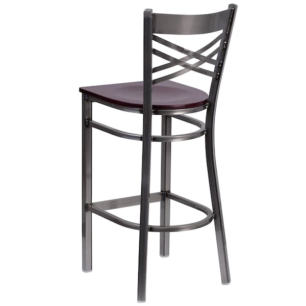 Flash Furniture Restaurant Barstool, Metal X Bck, Mah Woo - XU-6F8B-CLR-BAR-MAHW-GG