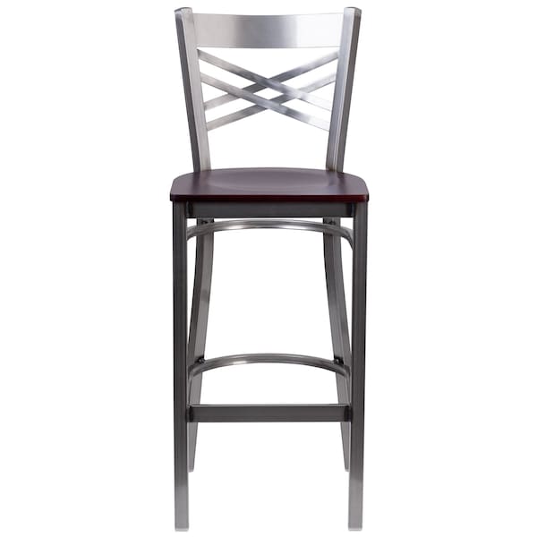 Flash Furniture Restaurant Barstool, Metal X Bck, Mah Woo - XU-6F8B-CLR-BAR-MAHW-GG