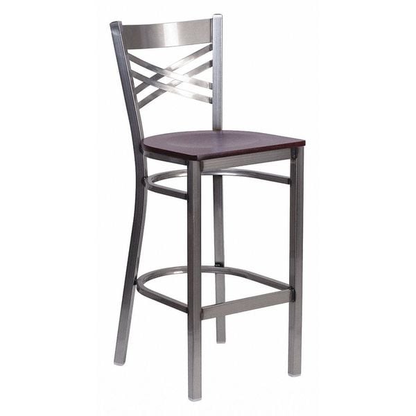 Flash Furniture Restaurant Barstool, Metal X Bck, Mah Woo - XU-6F8B-CLR-BAR-MAHW-GG