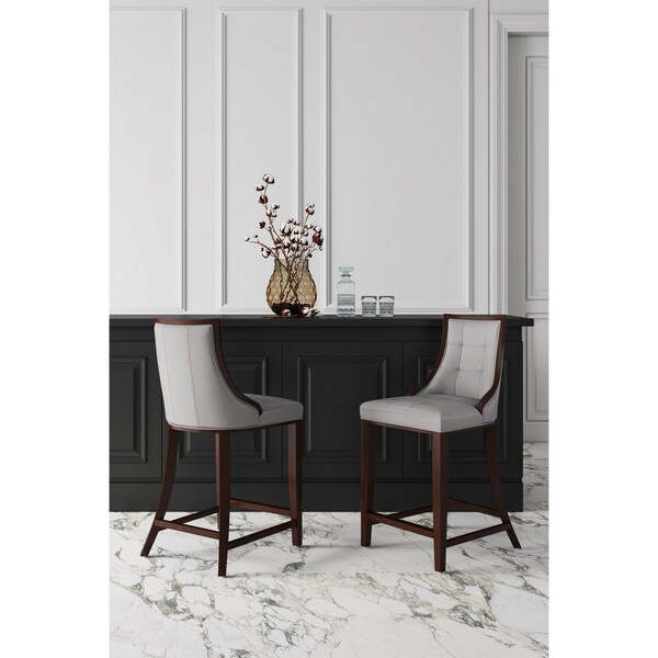 Manhattan Comfort Fifth Avenue Faux Leather Counter Stool in Light Grey - Set of 2 - 2-CS012-LG