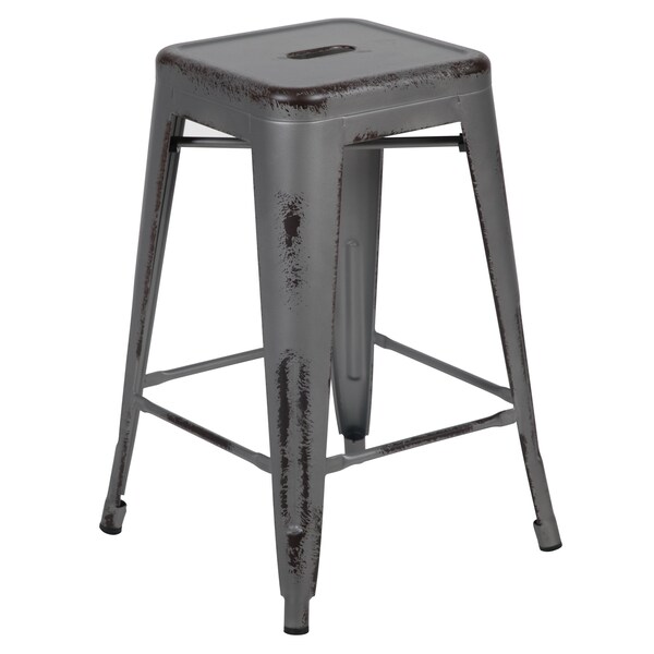 Flash Furniture 24"H Backless Distressed Silver Counter Stool - ET-BT3503-24-SIL-GG