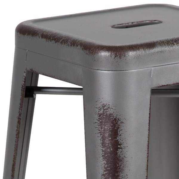 Flash Furniture 24"H Backless Distressed Silver Counter Stool - ET-BT3503-24-SIL-GG