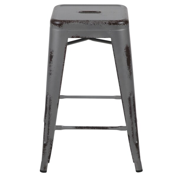 Flash Furniture 24"H Backless Distressed Silver Counter Stool - ET-BT3503-24-SIL-GG