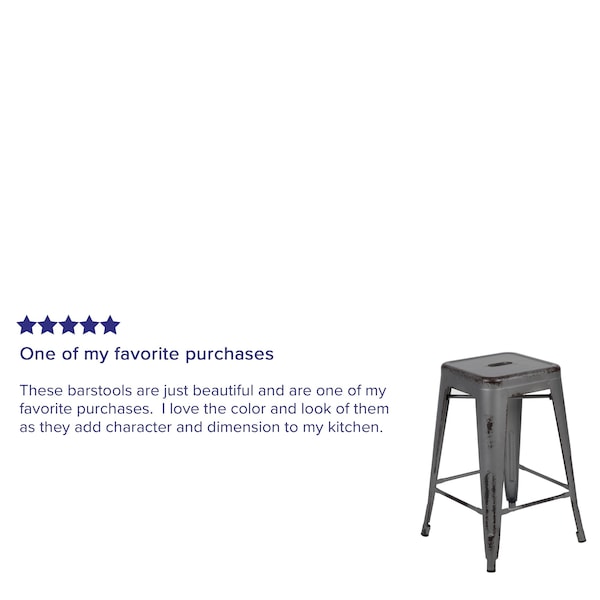 Flash Furniture 24"H Backless Distressed Silver Counter Stool - ET-BT3503-24-SIL-GG