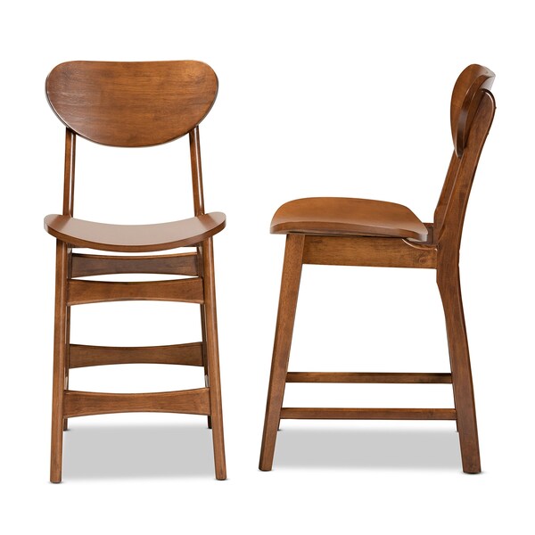Baxton Studio Katya Mid-Century Modern Walnut Brown Finished Wood 2-Piece Counter Stool Set - 183-11640-ZORO