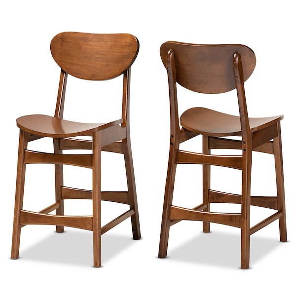 Baxton Studio Katya Mid-Century Modern Walnut Brown Finished Wood 2-Piece Counter Stool Set - 183-11640-ZORO