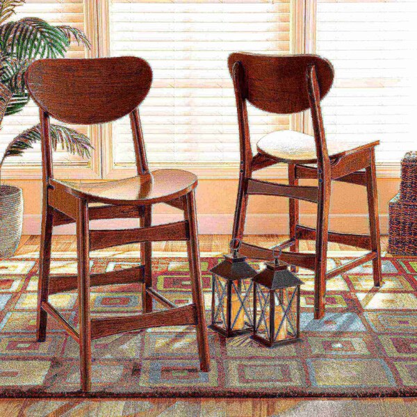 Baxton Studio Katya Mid-Century Modern Walnut Brown Finished Wood 2-Piece Counter Stool Set - 183-11640-ZORO