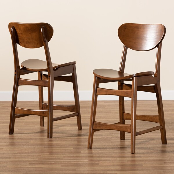 Baxton Studio Katya Mid-Century Modern Walnut Brown Finished Wood 2-Piece Counter Stool Set - 183-11640-ZORO