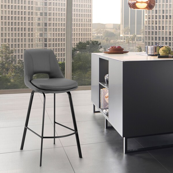 Armen Living Carise Gray Faux Leather and Black Metal Swivel 26" Counter Stool - LCCABABLGR26
