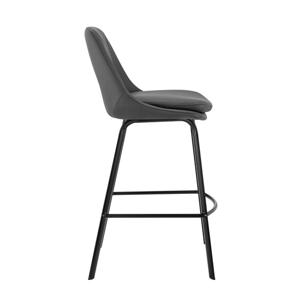 Armen Living Carise Gray Faux Leather and Black Metal Swivel 26" Counter Stool - LCCABABLGR26