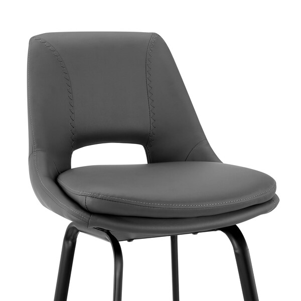 Armen Living Carise Gray Faux Leather and Black Metal Swivel 26" Counter Stool - LCCABABLGR26