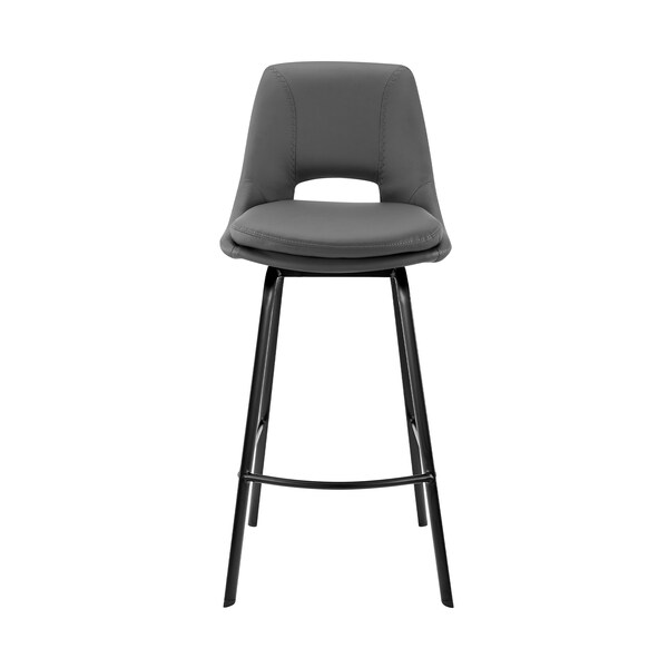Armen Living Carise Gray Faux Leather and Black Metal Swivel 26" Counter Stool - LCCABABLGR26