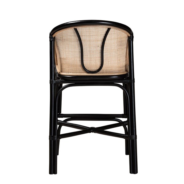 Bali & Pari Miranda Modern Bohemian Two-Tone Black and Natural Brown Rattan Counter Stool - 235-13347-ZORO