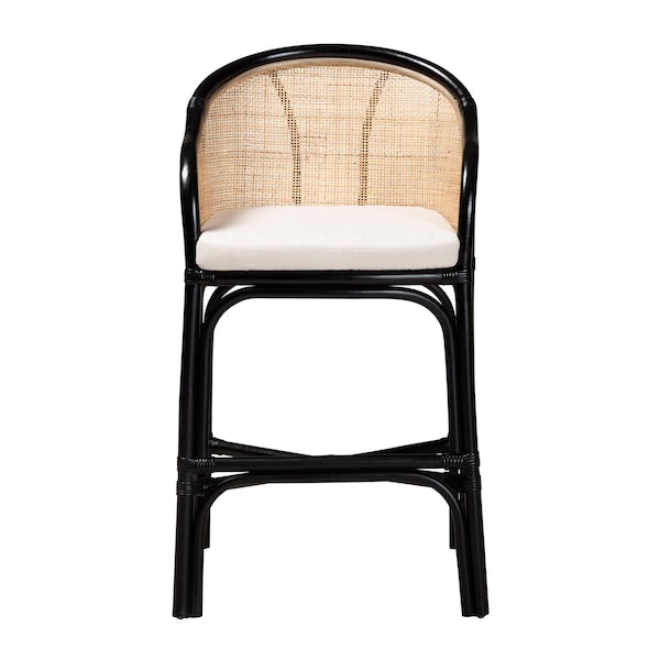 Bali & Pari Miranda Modern Bohemian Two-Tone Black and Natural Brown Rattan Counter Stool - 235-13347-ZORO