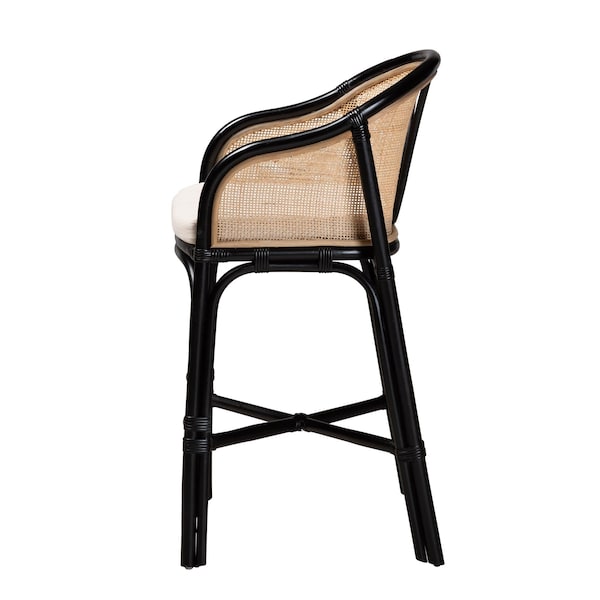 Bali & Pari Miranda Modern Bohemian Two-Tone Black and Natural Brown Rattan Counter Stool - 235-13347-ZORO