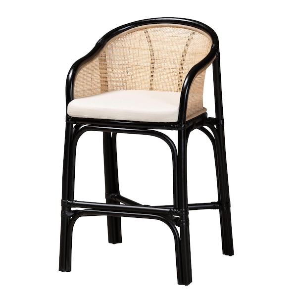 Bali & Pari Miranda Modern Bohemian Two-Tone Black and Natural Brown Rattan Counter Stool - 235-13347-ZORO