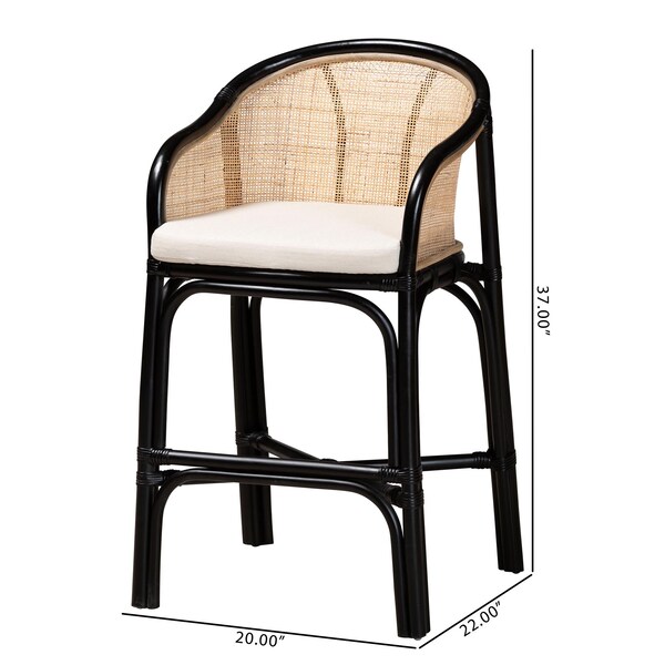 Bali & Pari Miranda Modern Bohemian Two-Tone Black and Natural Brown Rattan Counter Stool - 235-13347-ZORO
