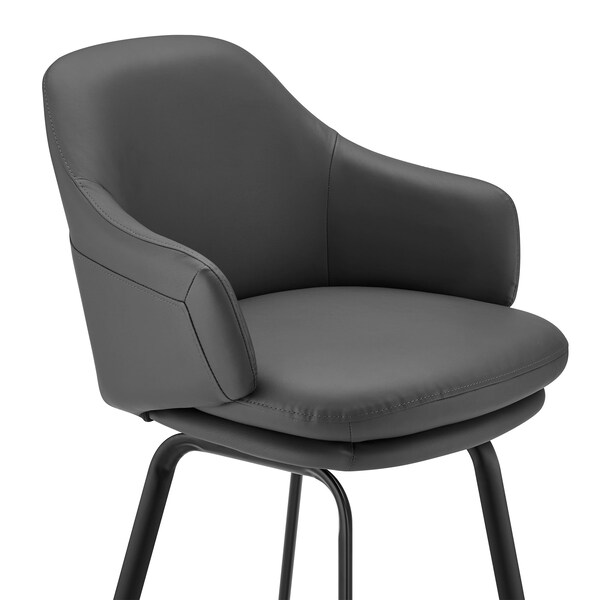 Armen Living Brigden Gray Faux Leather and Black Metal Swivel 26" Counter Stool - LCBRBABLGR26
