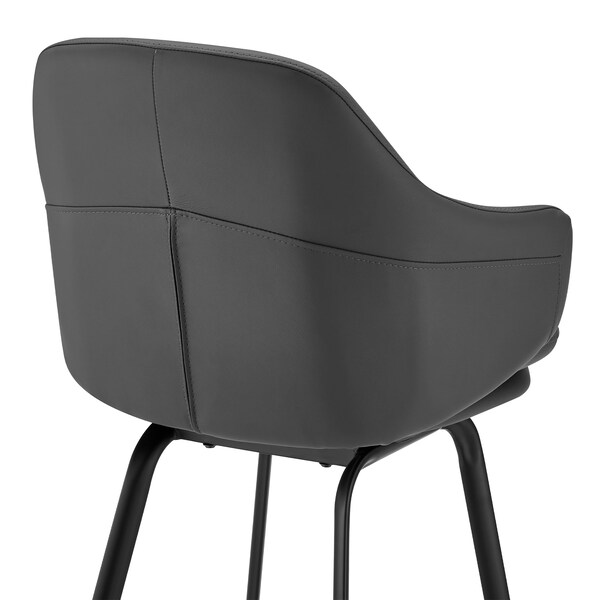 Armen Living Brigden Gray Faux Leather and Black Metal Swivel 26" Counter Stool - LCBRBABLGR26